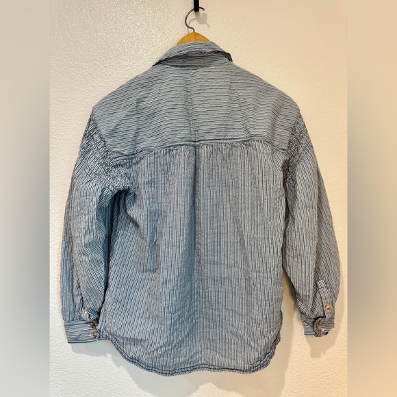 Pilcro Anthropologie Blue Striped Button Down Shirt Heart Patch Preppy Top XXS - Picture 7 of 7